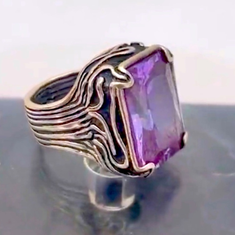 Silpada Vintage Oxidized Heavy Sterling Silver Lavender Fields CZ Ring Sz 8